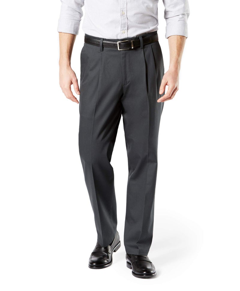 DockersÂ® Men's Classic Fit Signature Khaki Lux Cotton Stretch Pants - Pleated (Regular and Big & Tall), Steelhead, 42W x 30L - Image 1